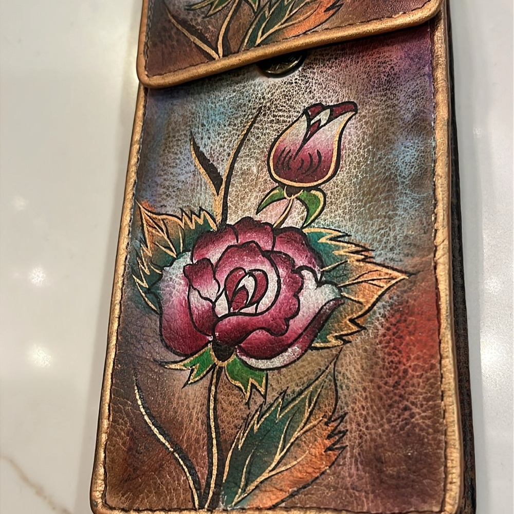 Floral Hand Painted Leather Crossbody Bag by SOVA. Credit Cards slots. New - Picture 10 of 14